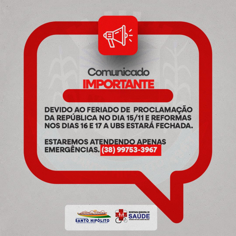 Comunicado Importante - UBS (Unidade Básica De Saúde).