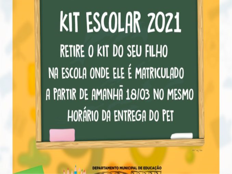 Secretaria de Educação divulga entrega de kit escolar.