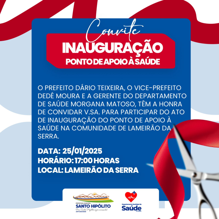 CONVITE INAUGURAÇÃO PONTO DE APOIO Á SAÚDE.