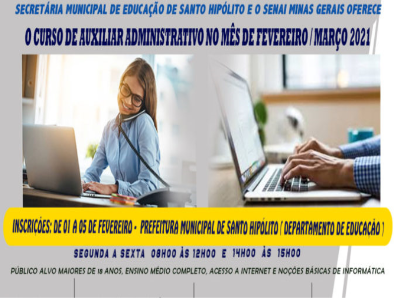 Inscrições para curso de Auxiliar Administrativos estão abertas.